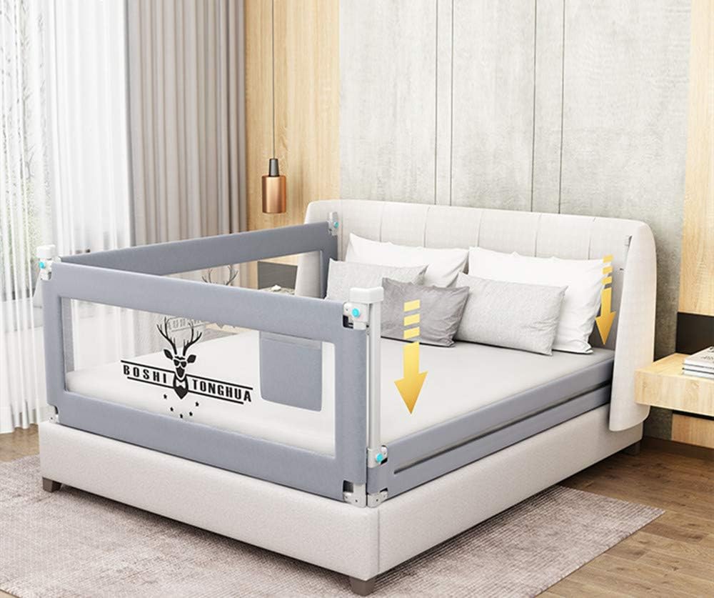Nobranded Lsbod Toddlers Bed Rails Extra Long Swing Baby Bed Guards FoldDown Safety Bedrail with Dear Pattern Kids Guardrail with Y-Strap for Twin Double FullSize Queen King(1Side 71'x27)1 Count,Gray