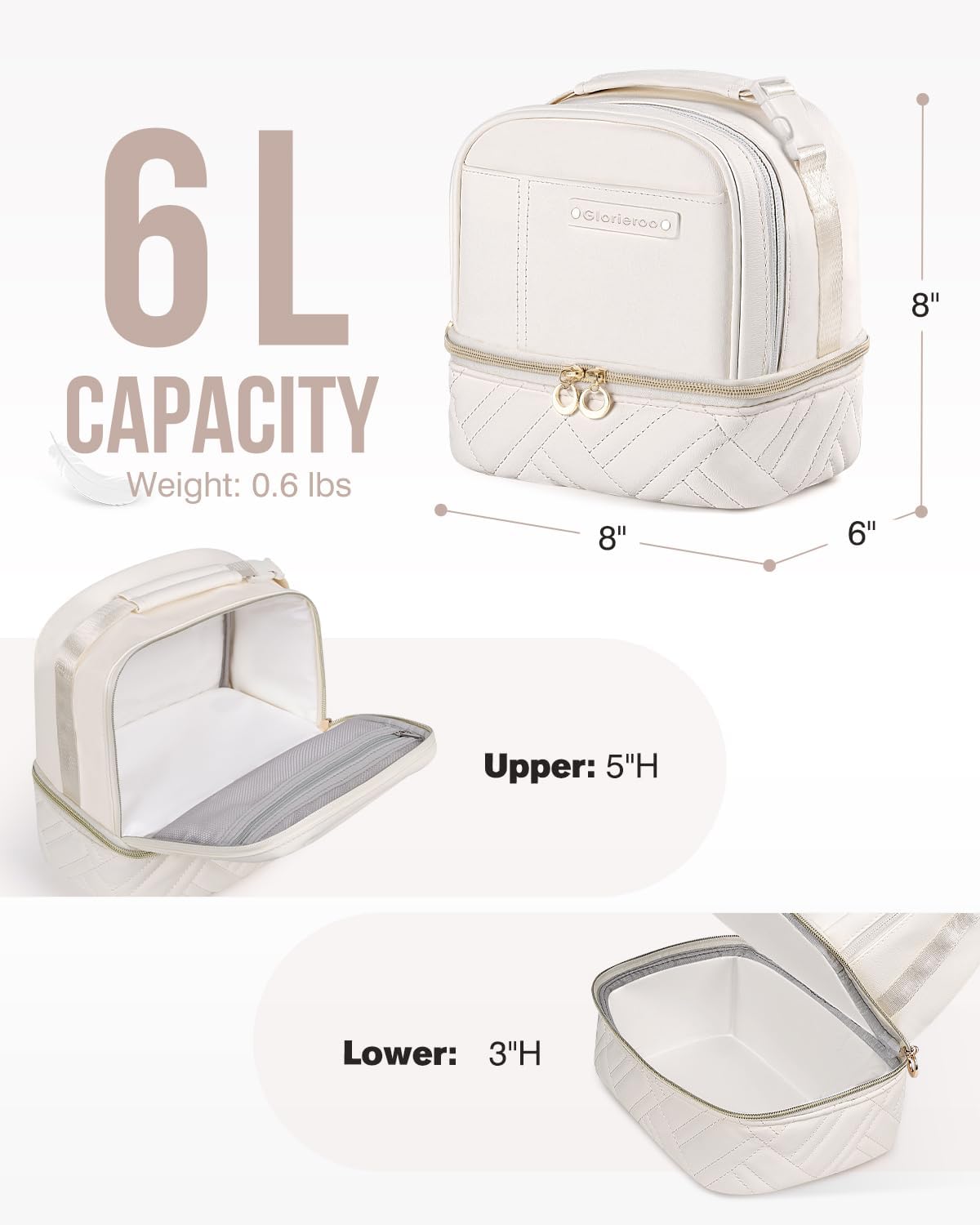 Double Deck Lunch Box Bag Women - Vegan Leather Insulated Waterproof Leakproof Cooler for Work Travel Picnics - Teacher Mothers Day Christmas Birthday Gifts - Image 2