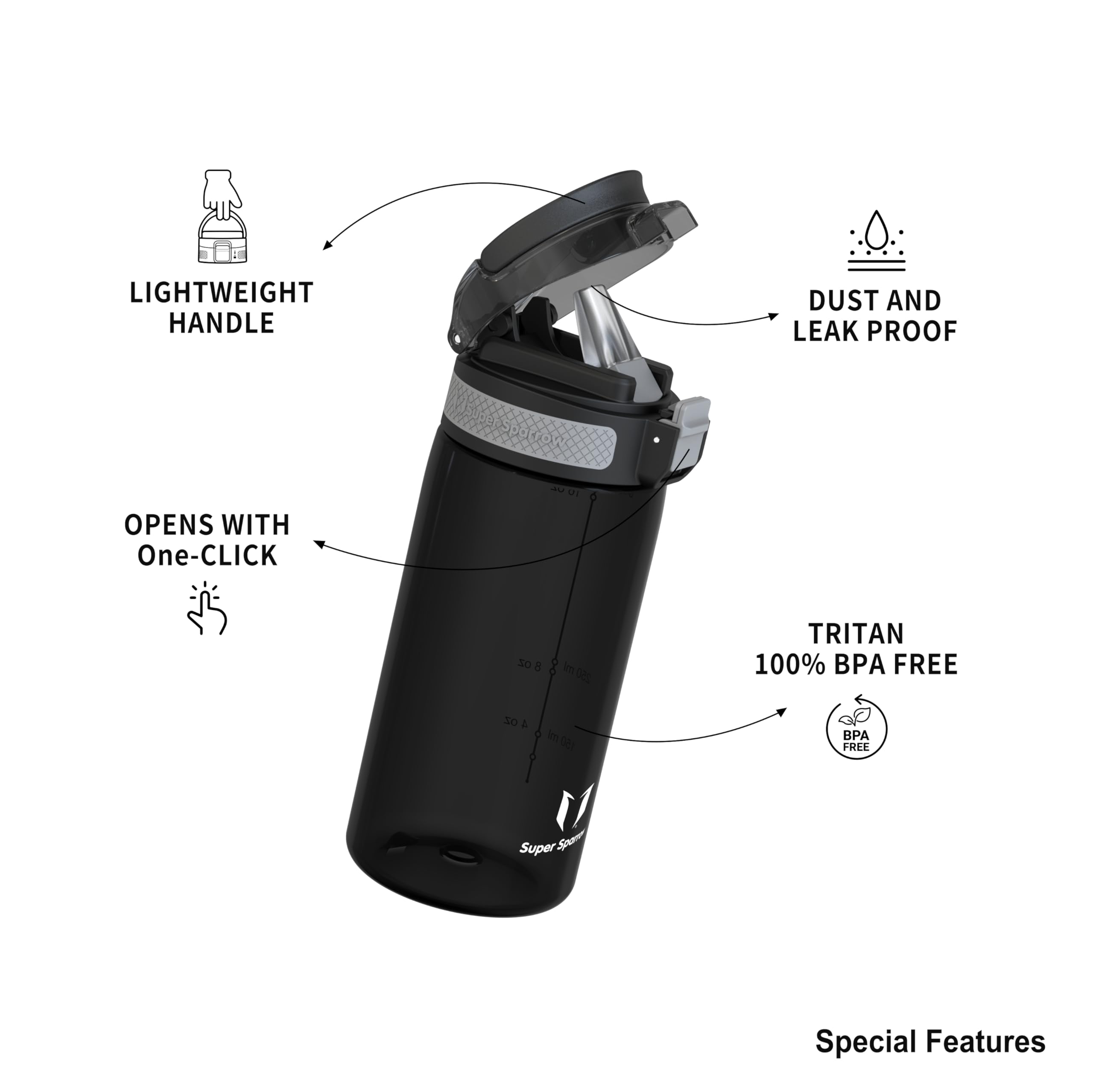 Super Sparrow Water Bottle, 500ml, TouchSip Bottle, BPA-Free, Non-Toxic, Eco-Friendly, Straw Tritan Bottles for Kids Sports - Image 3