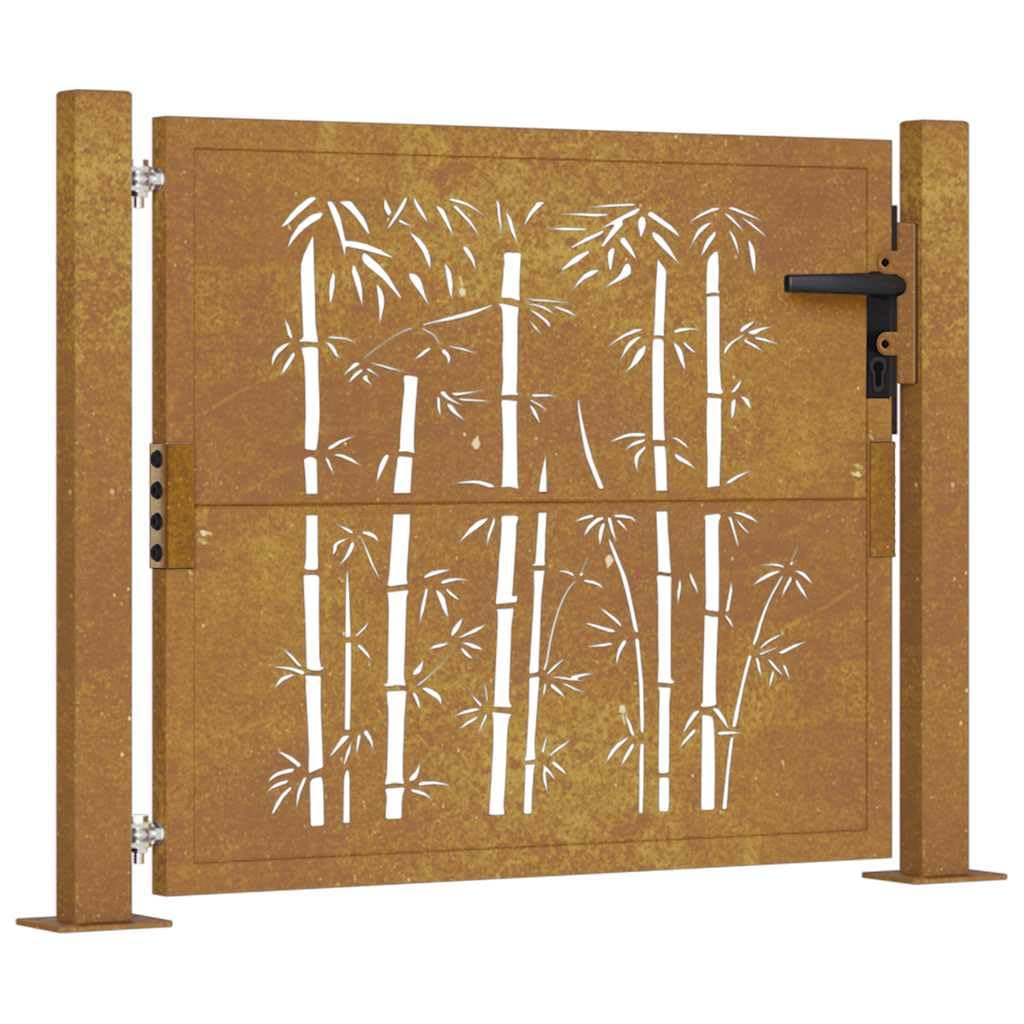 vidaXL Cancello da Giardino 100x75 cm in Acciaio Corten Design bambù, cancello, cancello in Acciaio, cancello da Esterno, cancello di Sicurezza