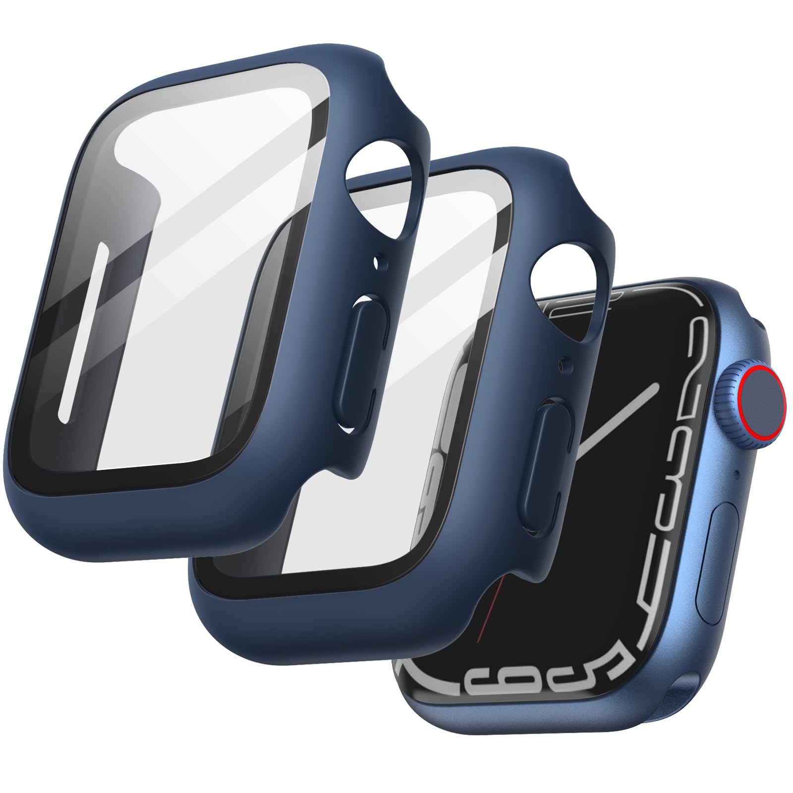 JETech Case with Screen Protector for Apple Watch Series 9 8 7 45mm, Overall Protective Cover, Built-in Tempered Glass Film High Sensitivity, 2 Pack (Blue)