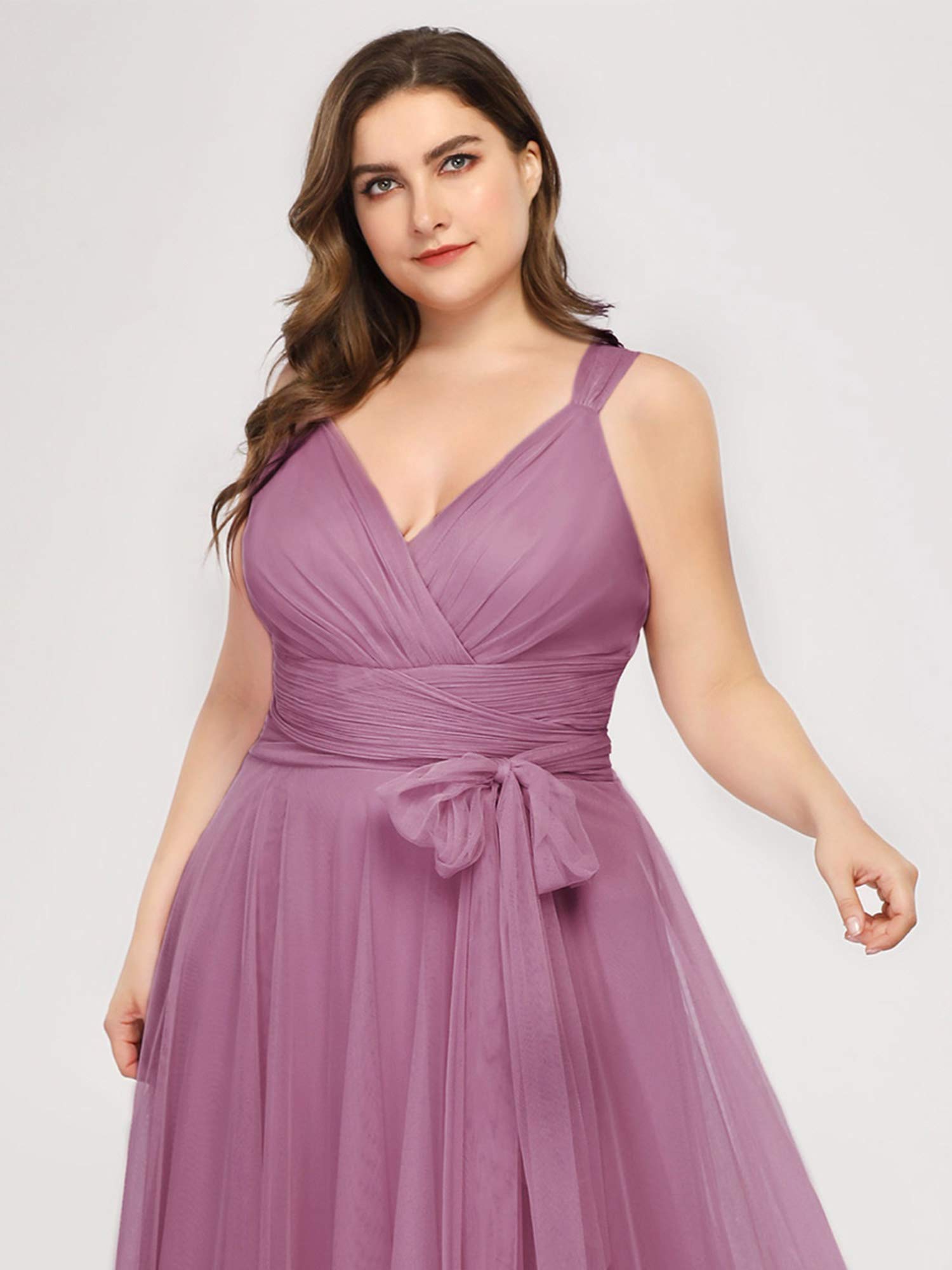 Ever-Pretty Plus Robe de Soirée Grand Taille Élégante A-Line Taille Empire Col en V Tulle Longue Femme 07303PL