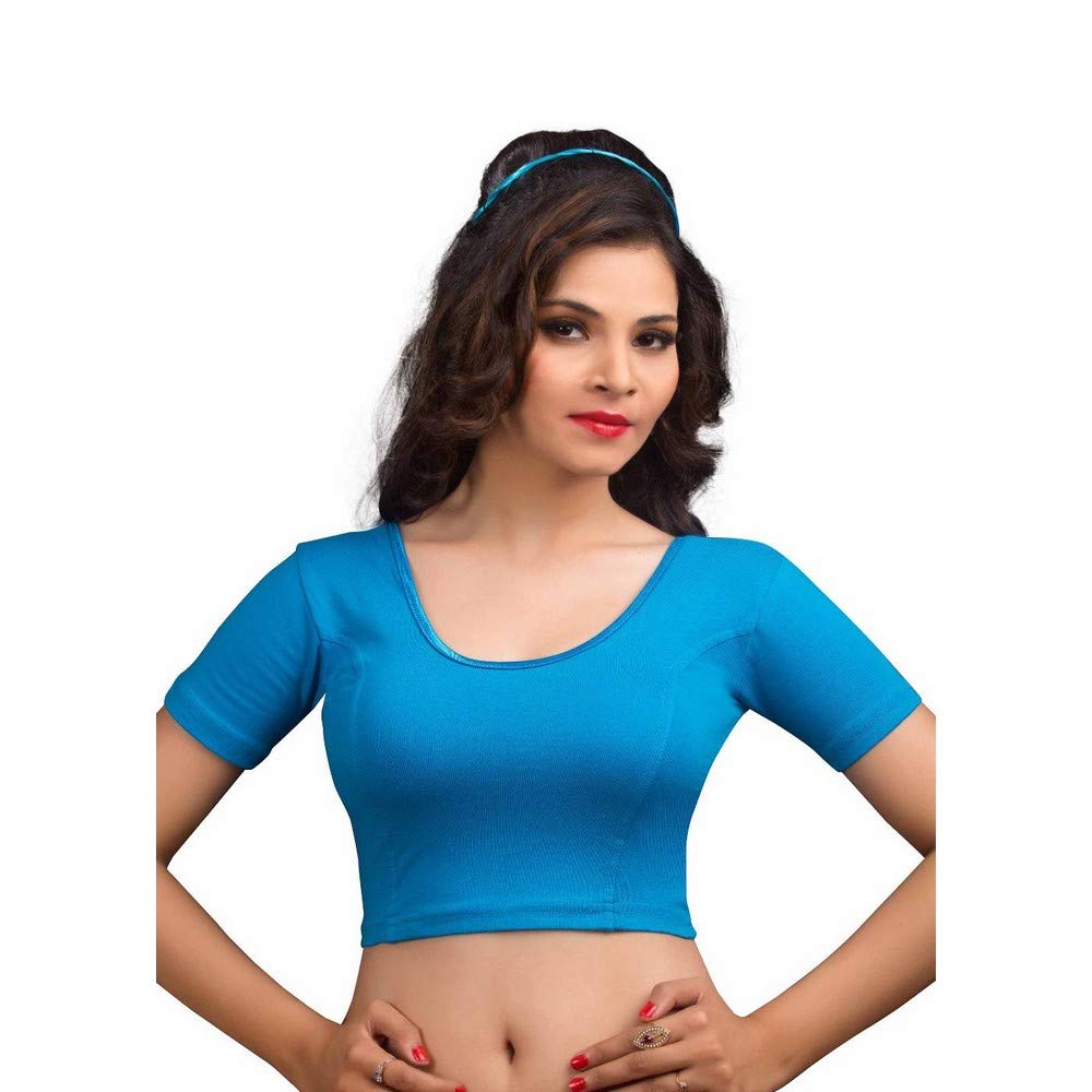 Women's Cotton Lycra Solid Short Sleeves Readymade Saree Blouse (A-14)-image-44