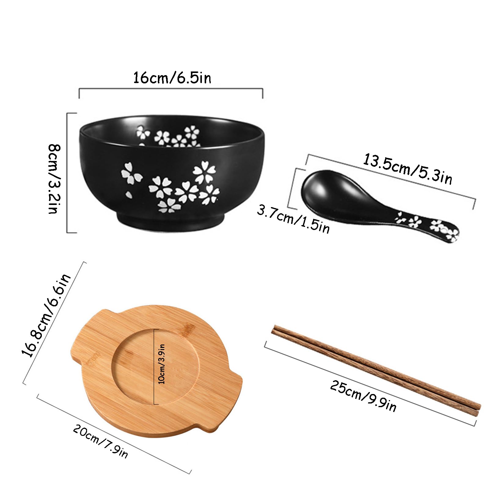 Japanese Black Ceramic Ramen Bowl with Lid and Spoon 6.3 Inch 1000ml Traditional Style Noodle Bowl Set with Chopsticks Bamboo Tray Ideal for Soup Cereal Parties Home Dining Restaurant Use - Image 2