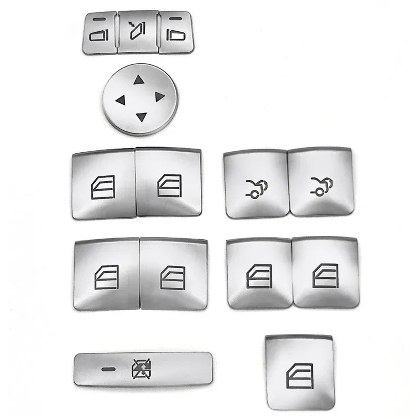 Button Repair Stickers Compatible with Benz for E Class for W204 W212 Car Steering Wheel Button Door Unlock Memory Window Lift Sticker(Silver,Size5)