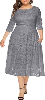 Womens Floral lace Plus Size Midi Dress Scooped Neckline...