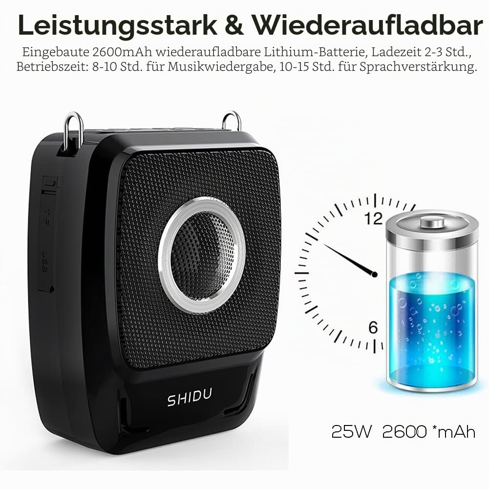 Sprachverstärker Tragbar Stimmverstärker Lautsprecher mit Mikrofon Bluetooth 4.0 wiederaufladbar Pa System 25 Watt