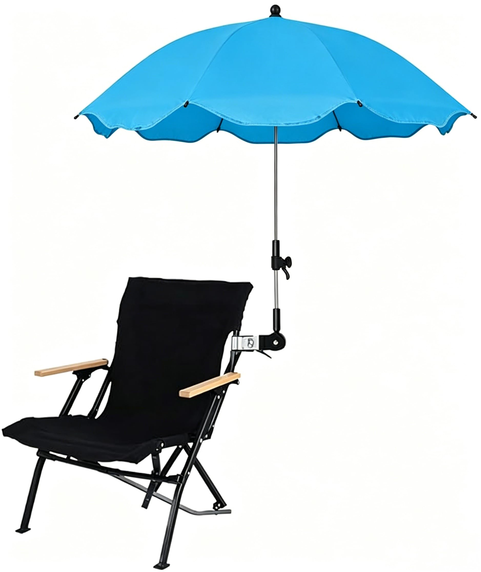 Portable Chair Umbrella with Clamp, 360° Adjustable UV Protection Beach Umbrella, Clip on Parasol for Beach Chairs, Garden, Patio, Stroller or Wheelchairs, UV Protection Sun Shade (Light Blue)