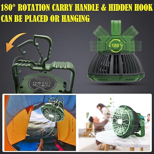 Miniatura 7 de ayamaya Ventilador recargable para tienda de campaña con luz LED, control remoto, 7800 mAh, ventilador de linterna de campamento portátil,
