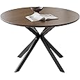 LUCKYERMORE 53" Round Dining Table for 4-6, Mid-Century Modern Dining Room Table with Metal Cross Legs, Large Wood Leisure Circle Coffee Table for Kitchen, Office, Living Room, Walnut, Easy-Assembly