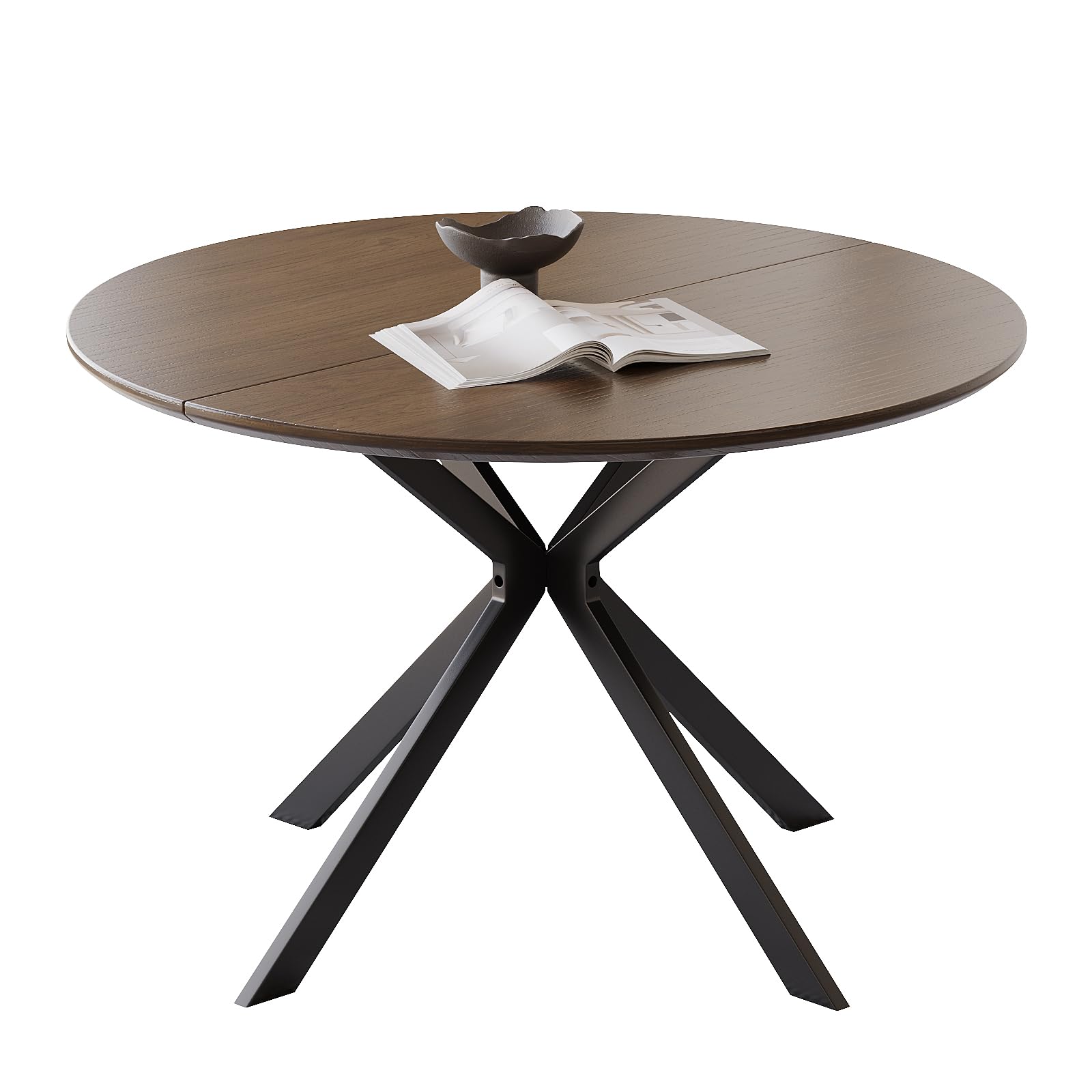 46.4" round dining table, mid century modern round dining room table for 4-6 with metal legs, easy assembly coffee table, space-saving design for kitchen and dining room