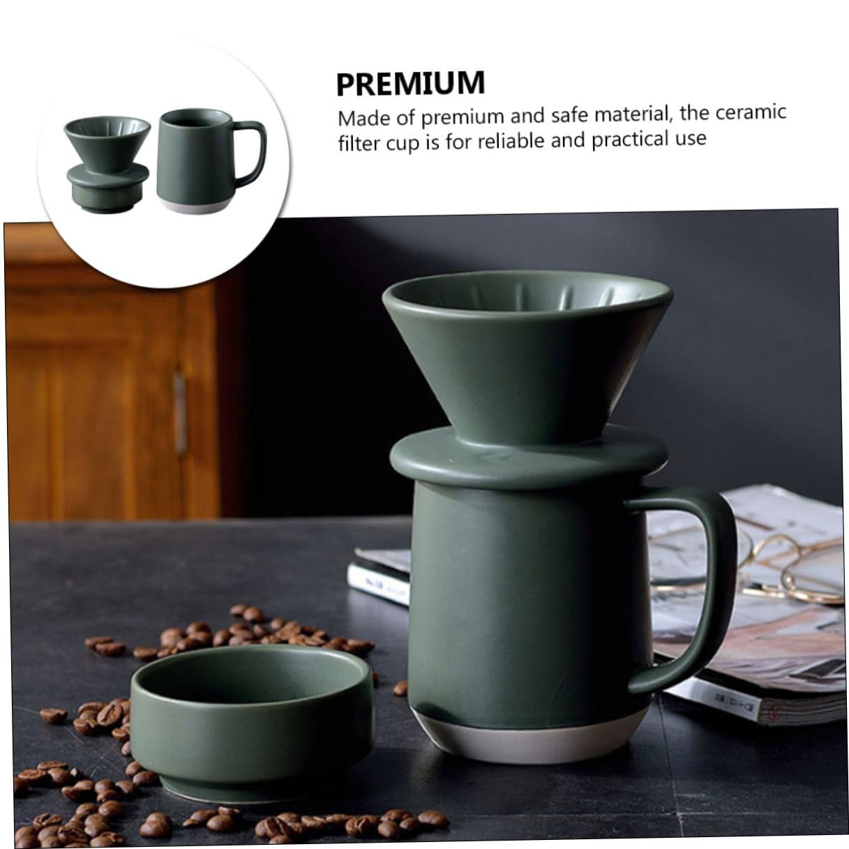 Yardenfun Keramik Kaffeefilterbecher mit Praktischem Henkel und Feiner Filterfunktion Tragbar mit Schlichtem Design für Kaffeegenuss zu Hause oder Büro