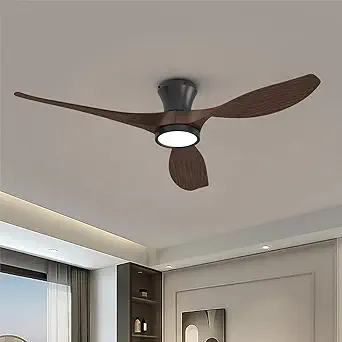 TALOYA 52 Inch Ceiling Fans with Led Lights Remote Control Flush Mount Low Profile for Bedroom Farmhouse Patio Outdoor Living Room Kitchen Dining Room,DC Motor,Reversible,Buzzer ON/Off,Black Walnut