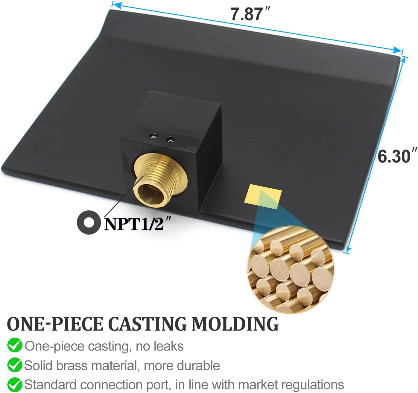 Wall Mount Tub Spout,Soild Brass Waterfall Bath Bathtub Faucet for Bathroom (Square, Black)