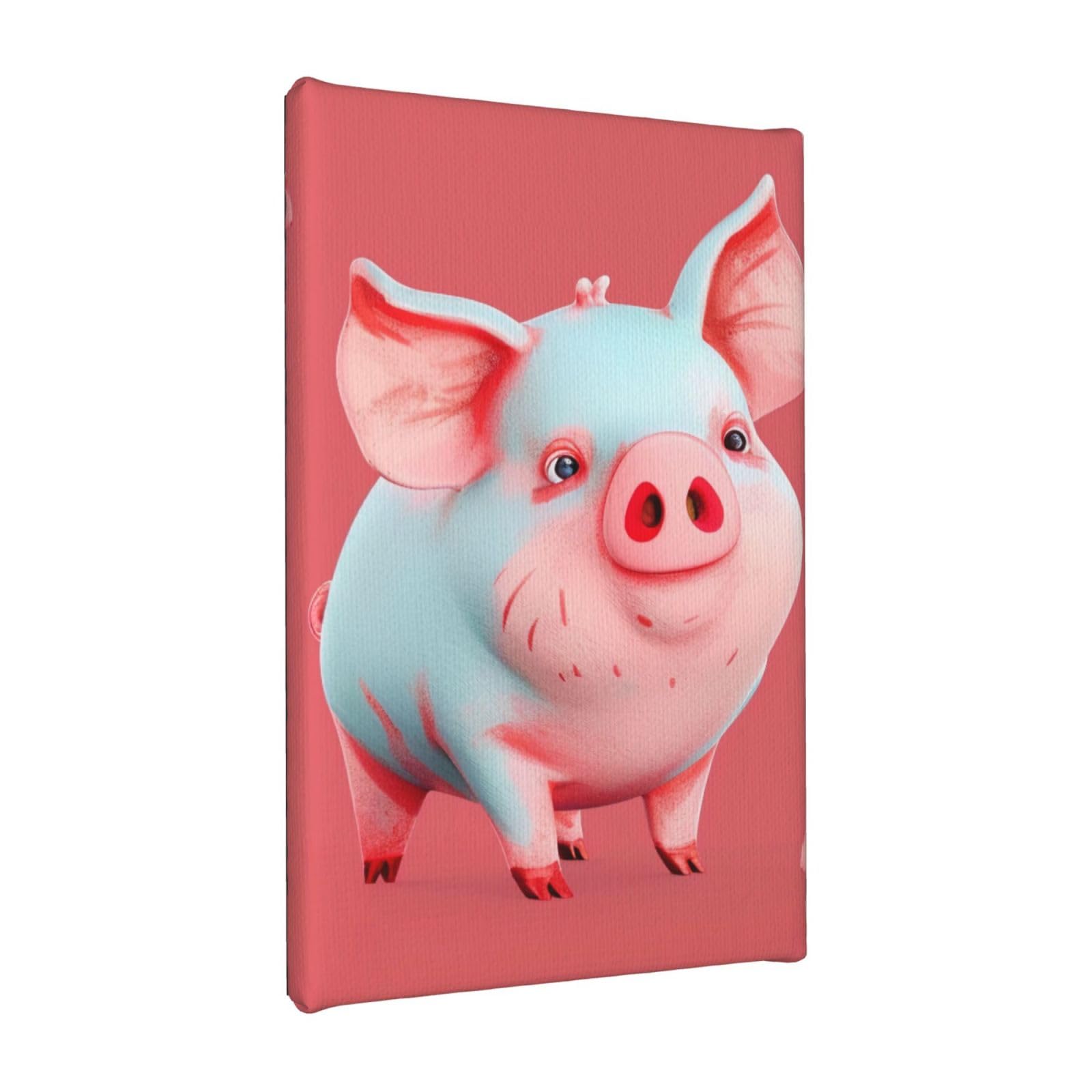 YKLJG Red Cute Piggy Printed Wall Art Canvas Painting 20x30 CM Wooden Framed Picture Painting Artwork Prints for Bedroom Kitchen Home Office Decor