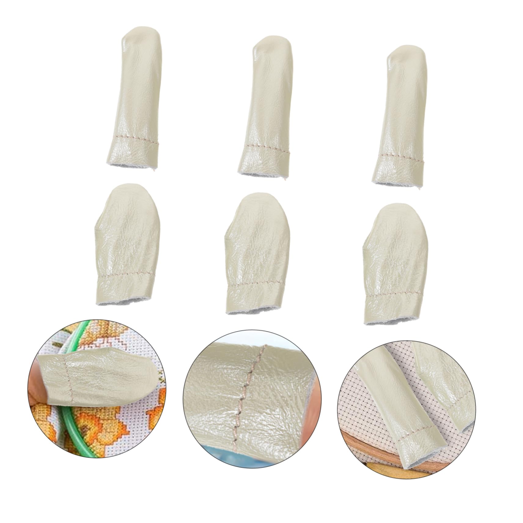 Dedales de Cuero Dedos Protectores Piezas Costura de 6 Beige