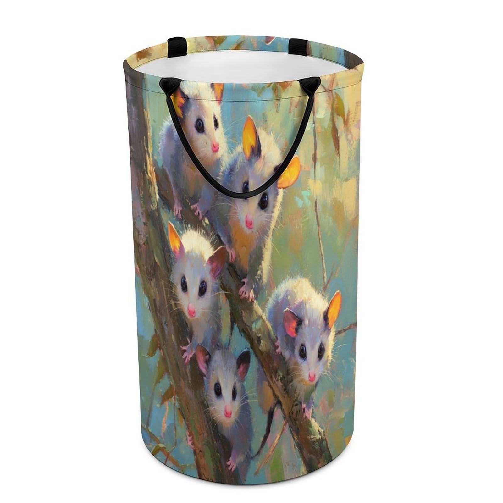 LUYYSKY Rustic Abstract Cute Possums Versatile Storage Laundry Basket, Colorful Realistic Plants Tree Branch Animal Possums Large Capacity Bathroom Hamper With Handle