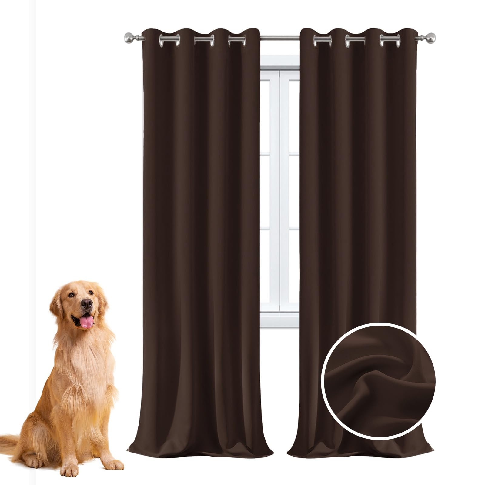 Verdunklungsvorhänge 2Er Set 150 x 135 cm Größe Und Farbe Wählbar, Gardinenschals mit Schlaufen, mit Raffhalter für Schlafzimmer Wohnzimmer, Braun