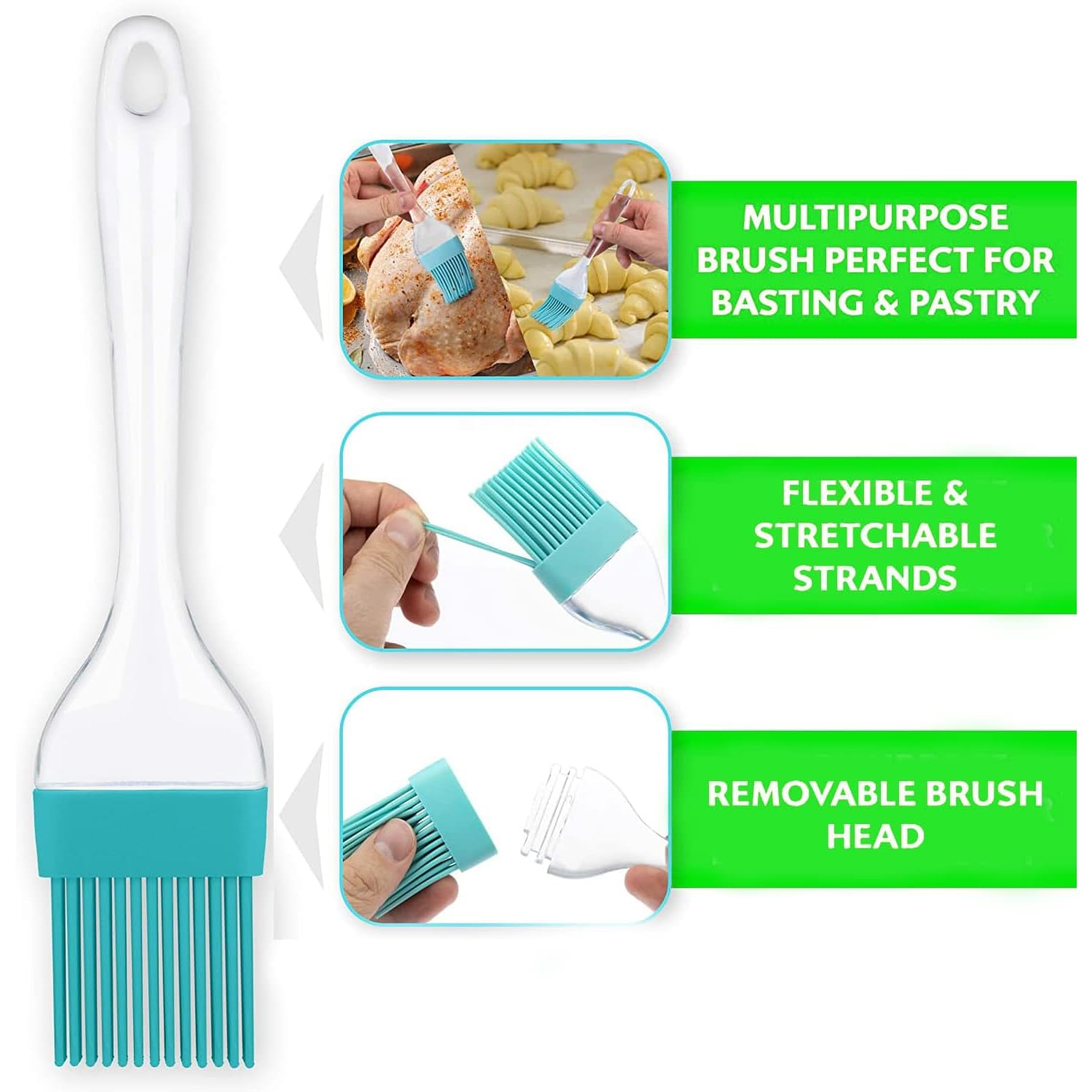 Flour Butter Chocolate Silicon Pastry Multi Purpose Basting Brush Set Stainless Steel Silicone Bristles for BBQ/Grilling/Pastry/Turkey Baster BPA Free Blue 1