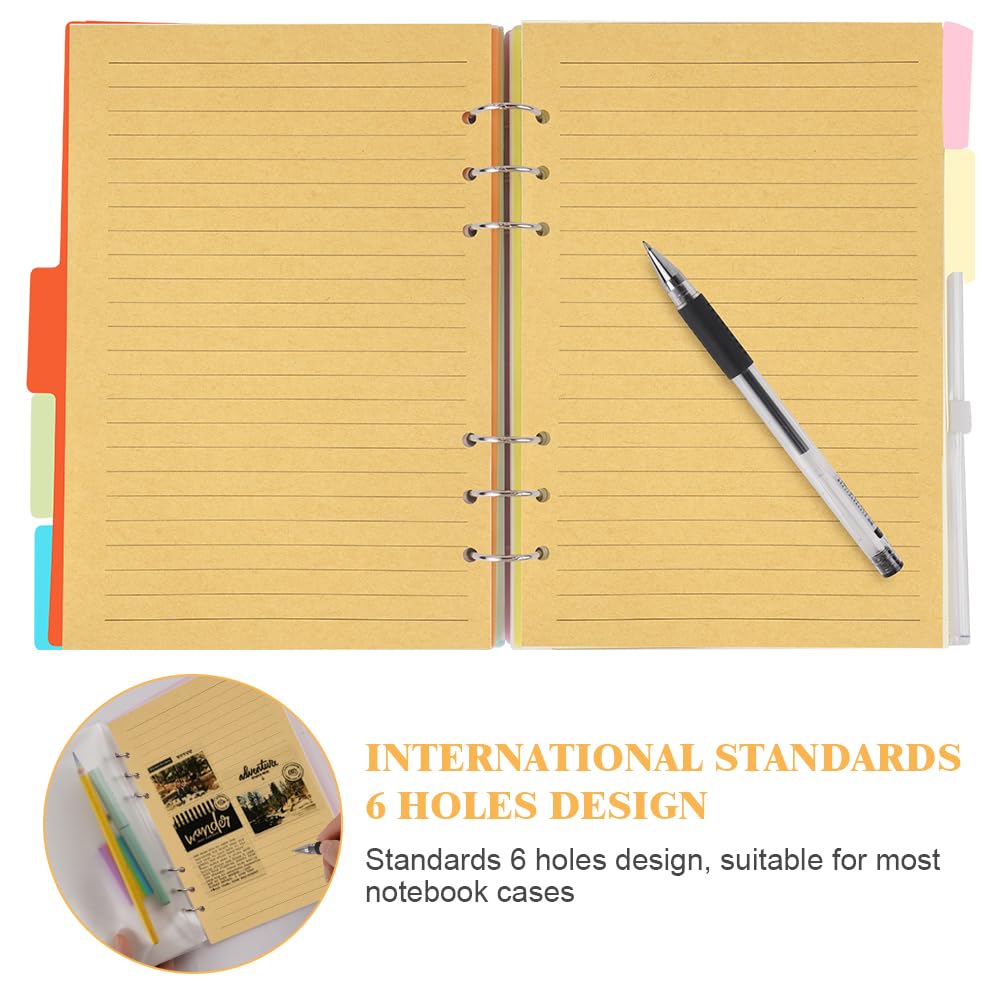 Vicloon Ricarica di Carta A5, 140 Fogli, Puntinati 21x14.2cm, 6 Fori, Compatibile per Agende e Planner, Carta Kraft