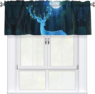 Blue Deer Curtain Valance for Windows, Kitchen Window Valances Rod Pocket Window Treatments Short Curtains Drapes for Bathroom Bedroom Cafe Decor 54x18inch 1 Panel