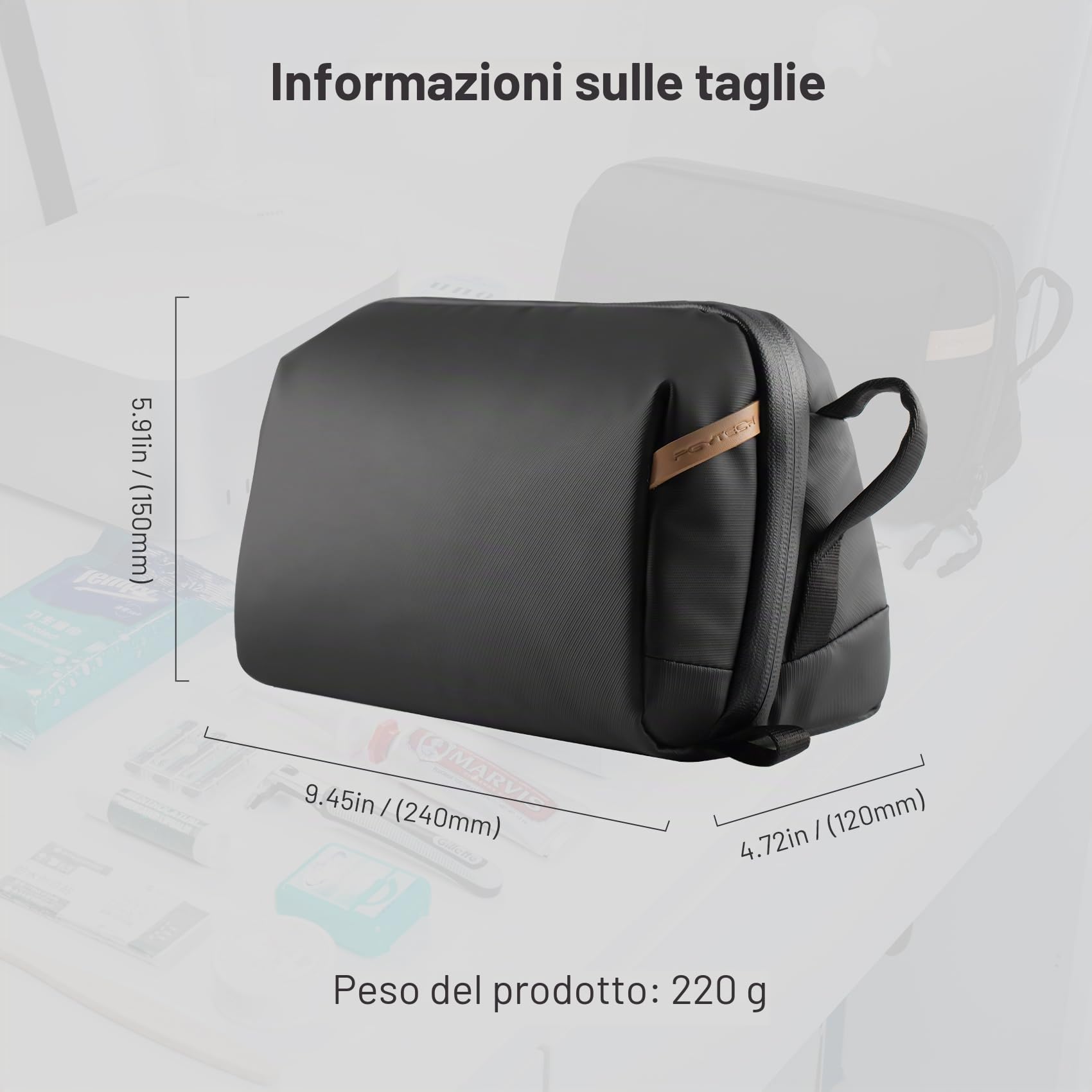 PGYTECH Borsa da Toilette Beauty Case, Organizer da Viaggio Nero | Tessuto Impermeabile, Separazione Asciutto e Bagnato, Gancio da Appeso, Scomparti Multipli, Custodia da Viaggio
