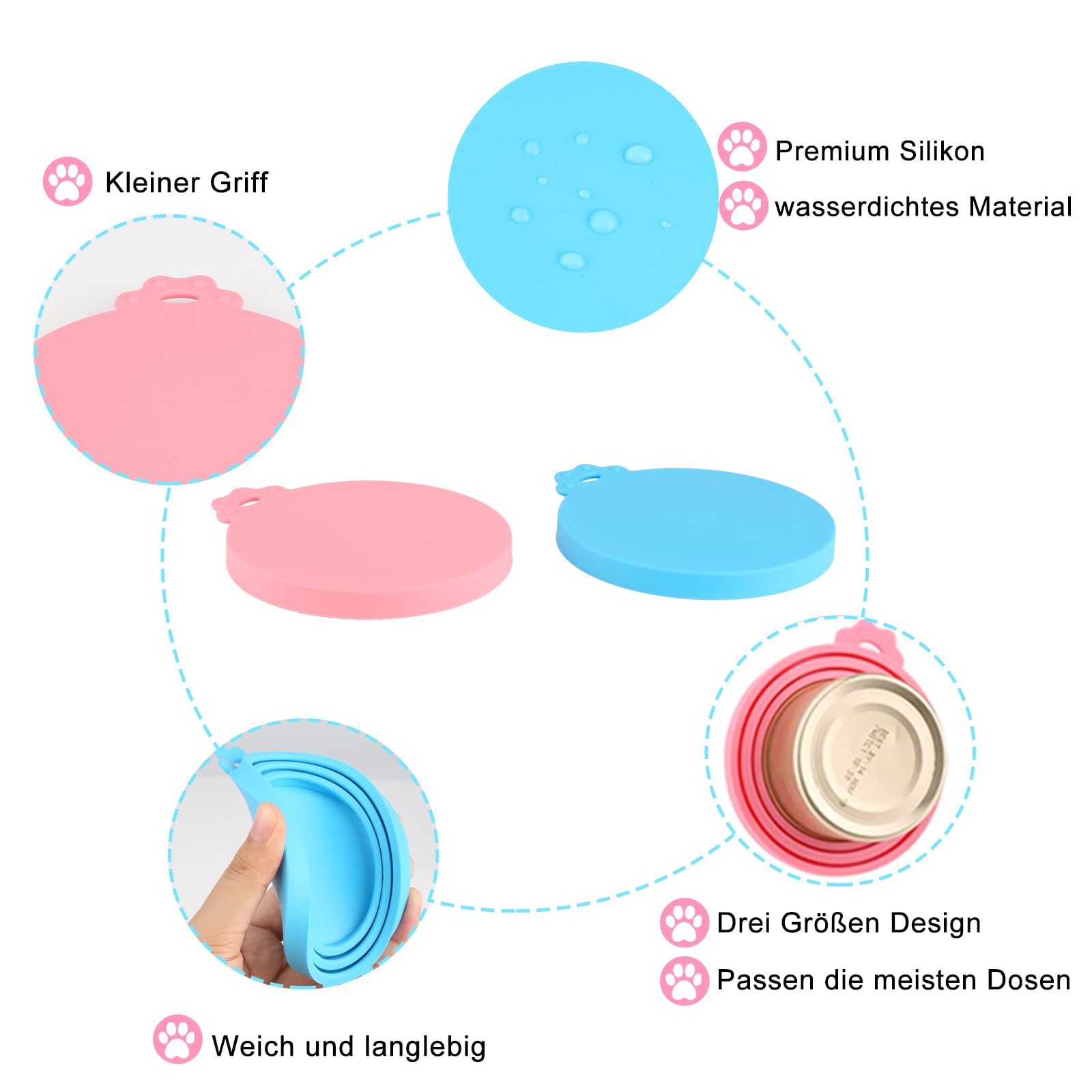 Lot de 6 Couvercles Silicone de Conserve Avec 6 Cuillères - Pour Boîtes de 65 mm, 75 mm et 85 mm - Adapté Aux Boîtes de Nourriture Pour Chiens et Chats