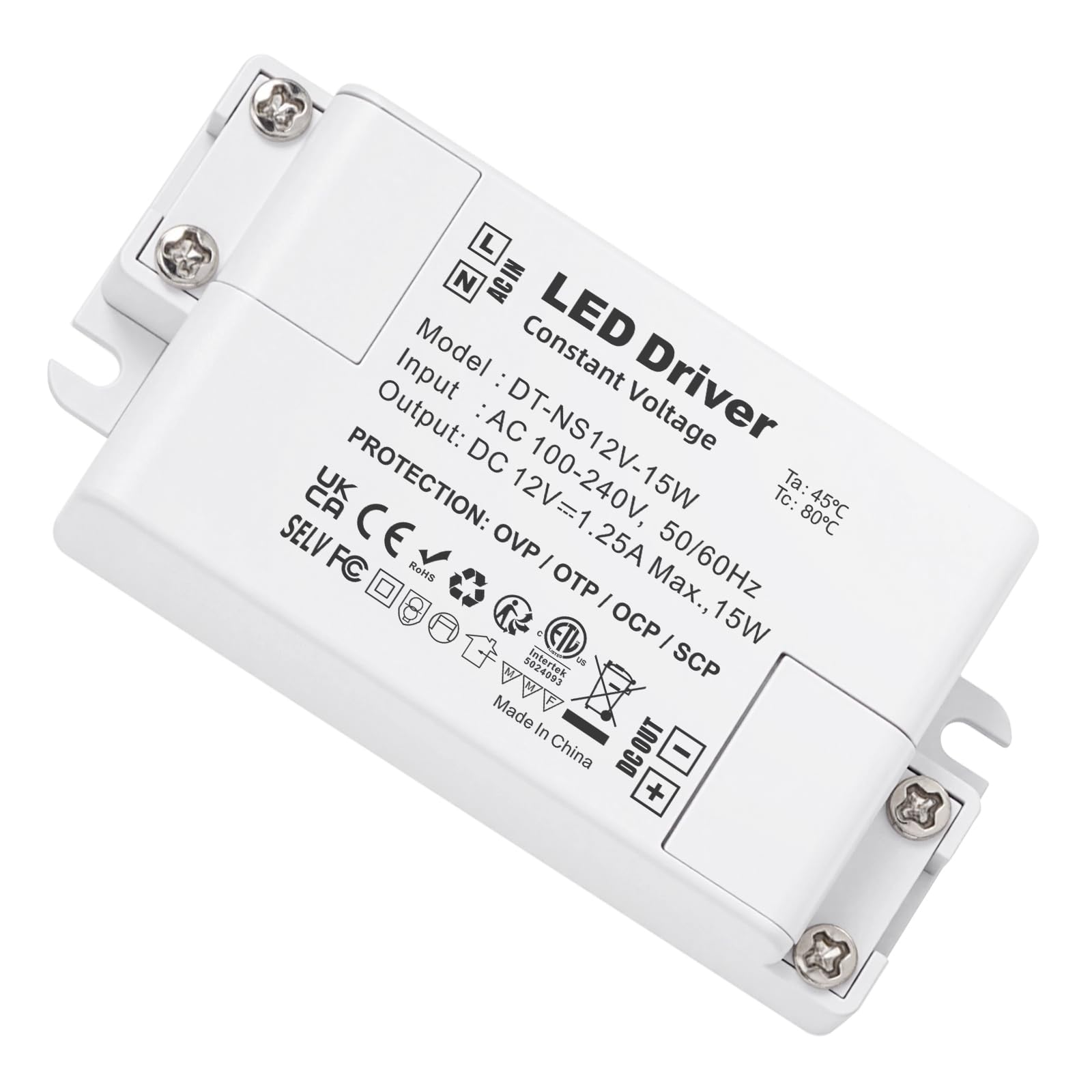 REYLAX Transformator LED 12 V, 15 W, transformator 220 V, 12 V, 1,25 A, AC na DC Zasilacz niskiego napięcia, sterownik LED stałego napięcia, transformator LED do taśm LED, reflektorów wciskanych