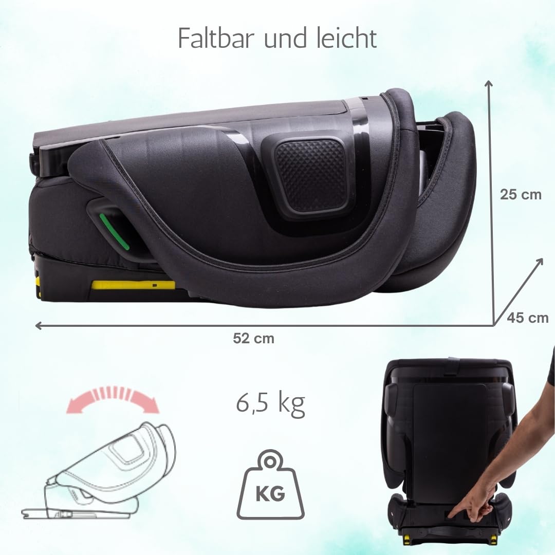 Urban Kanga Wallaroo Grow Faltbarer Kindersitz 76–150 cm R129 | R129 Kindersitz 76–150 cm – faltbar, ISOFIX, Top Tether, inkl. Tragetasche