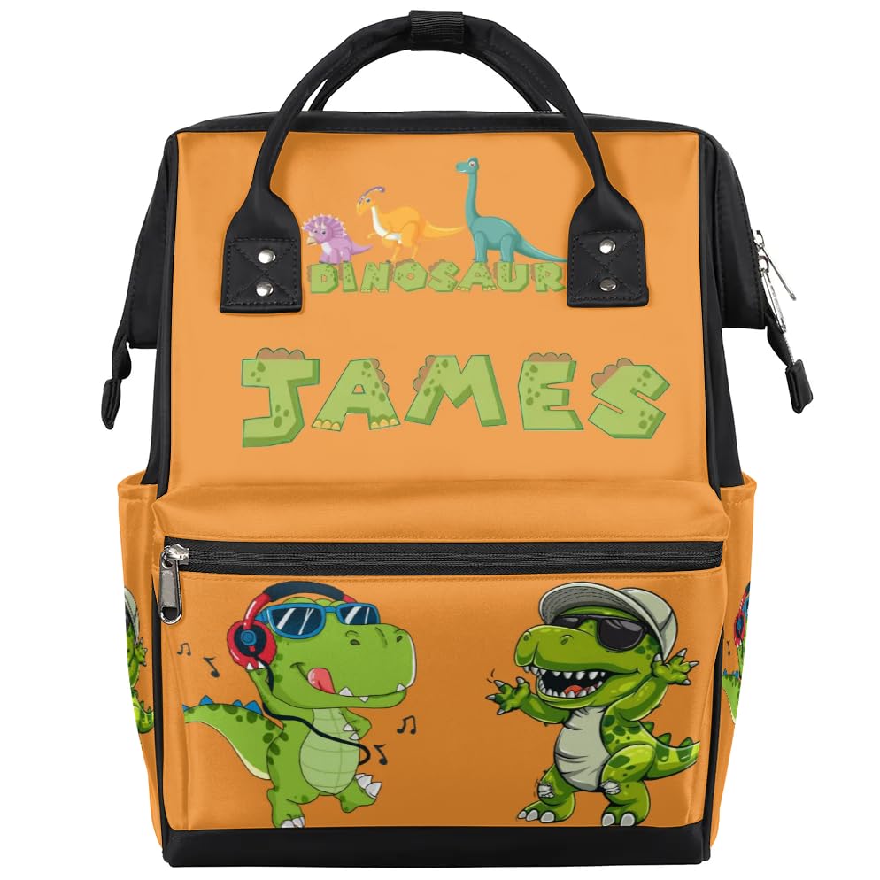 Image of Custom Dinosaur-Diaper-Bag for-Baby-Boys Large Waterproof Nappy-Backpack for New Dad Mom Gifts