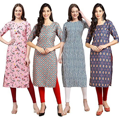 Image of Pinkmint Women's Crepe Digital Print Straight Kurta (Pack of 4)