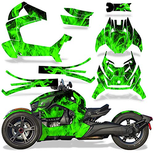 Wholesale Decals Roadster Graphics Full kit Sticker Decal Compatible with Can-Am Ryker 2018-2022 - Green Flames