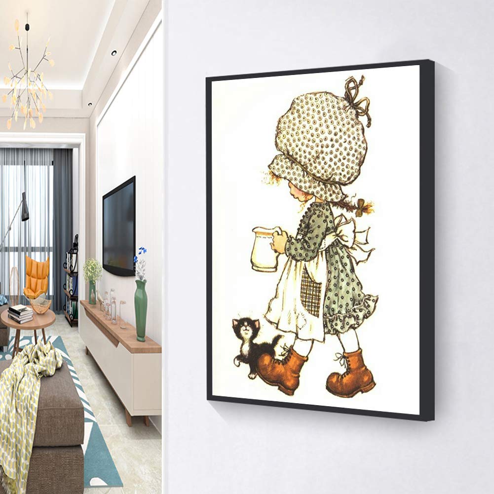 Kit Broderie Diamant 4 Tableaux 30x40 Cm - Diamants Ronds 5D - Cartoon Fille - Loisir Créatif Adulte Et Enfant - Toile Collante Incluse