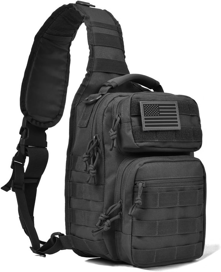 REEBOW GEAR Tactical Sling Bag for Men Military Single Shoulder Backpack Outdoor EDC Range Pack (Black)