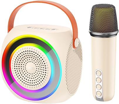 XO Kablosuz Bluetooth Hoparl r ve Karaoke Mikrofon F42   10W G , RGB I kl , TF Kart & USB Destekli, Ta nabilir Ses Sistemi-11,2 * 7,8 * 11,3CM-Bej