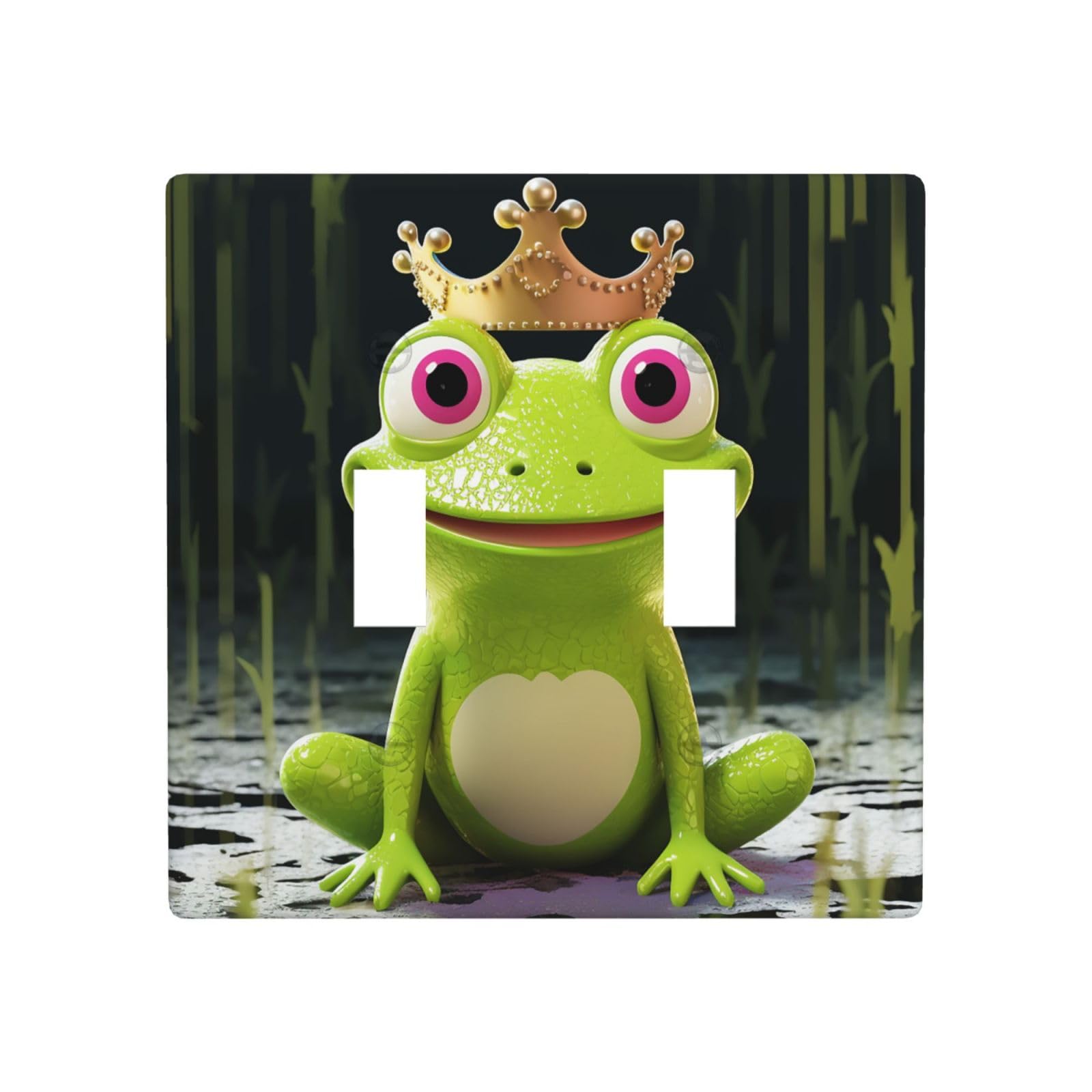 Kloph Crown Frog Decorator Double Toggle Light Switch Covers Wall Plate 2-Gang Standard Size 4.5" X 4.5" Double Toggle Switch Wallplate Decorative 2 Gang Wall Switch Plate Covers