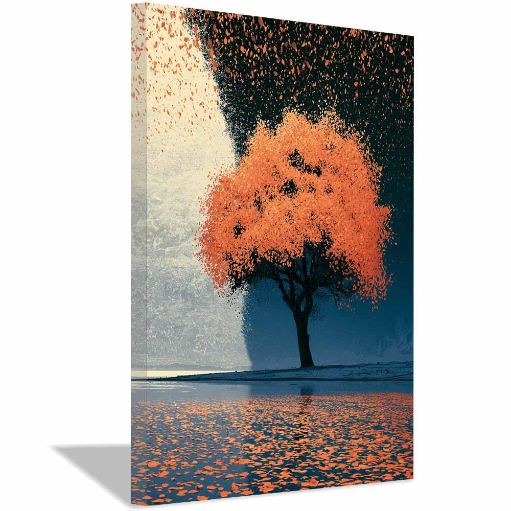 XENIOU Tree Wall Art Luminous Whitese tree canvas painting wall art, Living Room Bedroom Hallway Stairs Decoration.(Multicolor)-70x100cm Framed