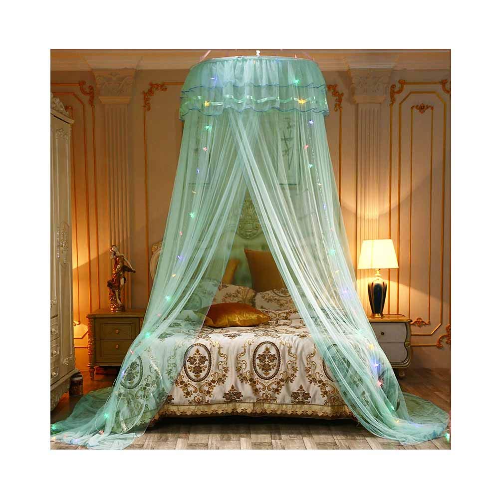 Ciel de lit moustiquaire rose 260cm avec lumières LED colorées pour intérieur