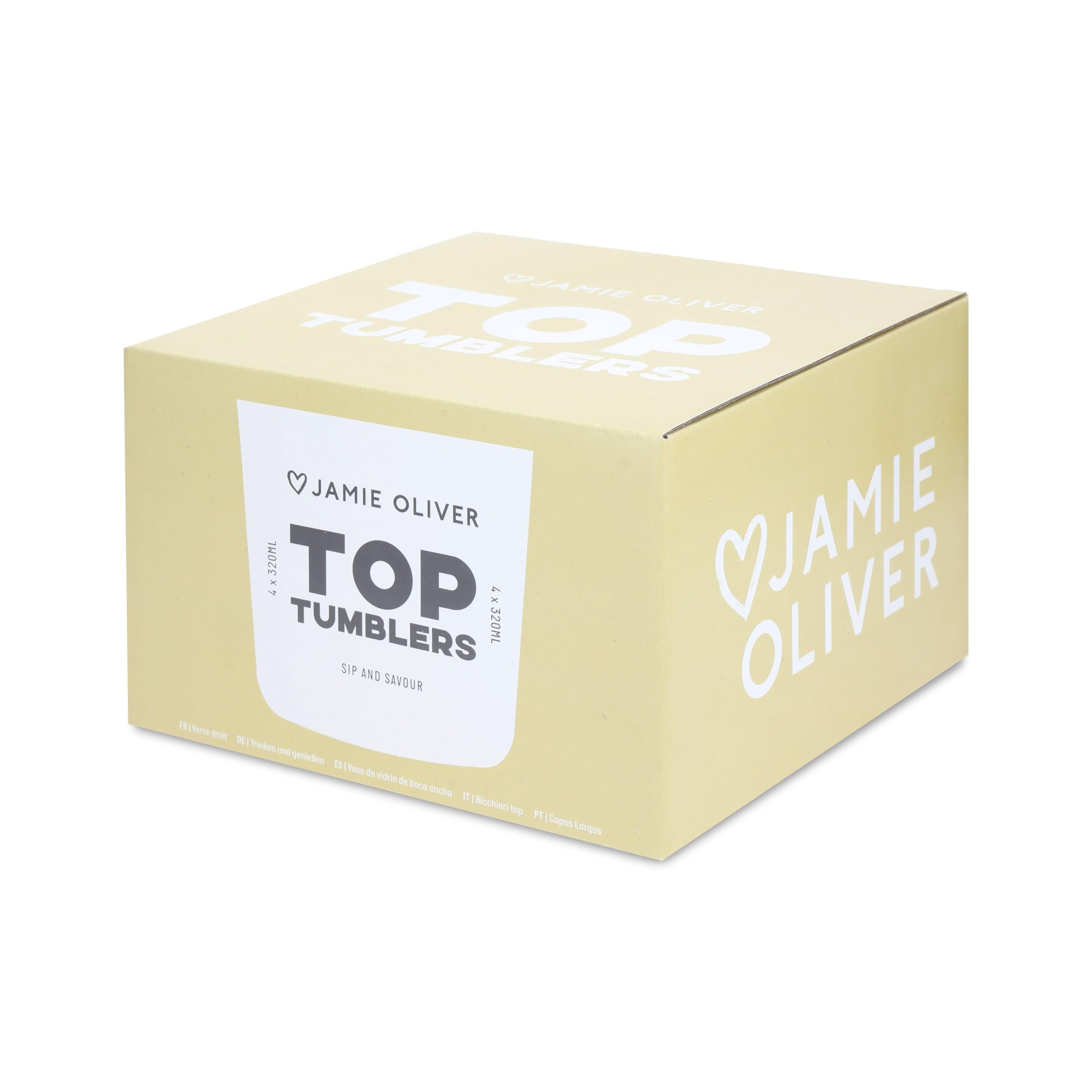 Jamie Oliver Big Love Top Tumbler, Set mit 4 transparenten Trinkgläsern, ideales Trinkgeschirr für Wasser, Saft oder Cocktails, spülmaschinenfest, in Geschenkbox