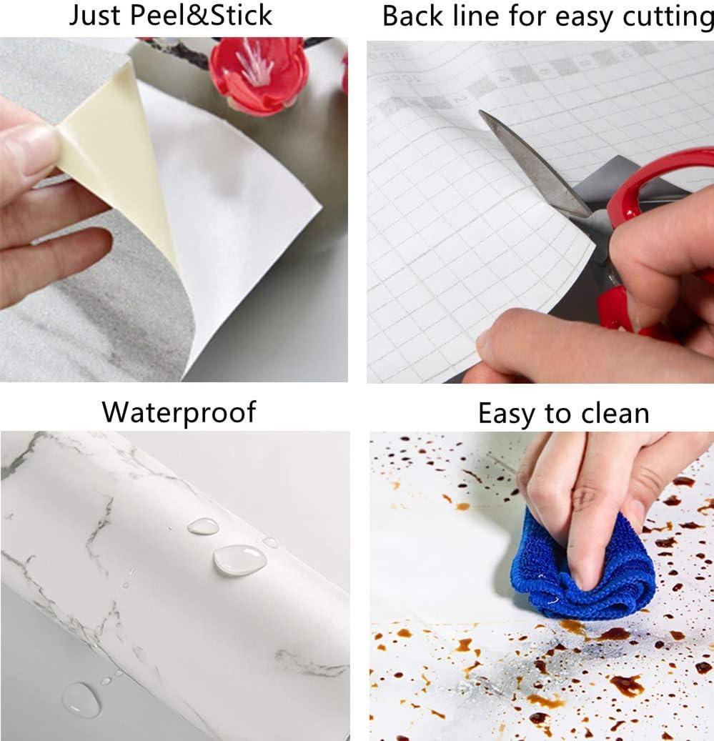 UPREDO Blue Stone Adhesive Marble Paper Granite Look Marble Effect Gloss Vinyl Peel and Stick Countertops Covering Sticker Sheet Roll 15.8inch by 79inch (15.8inch X 79inch, Blue Stone)