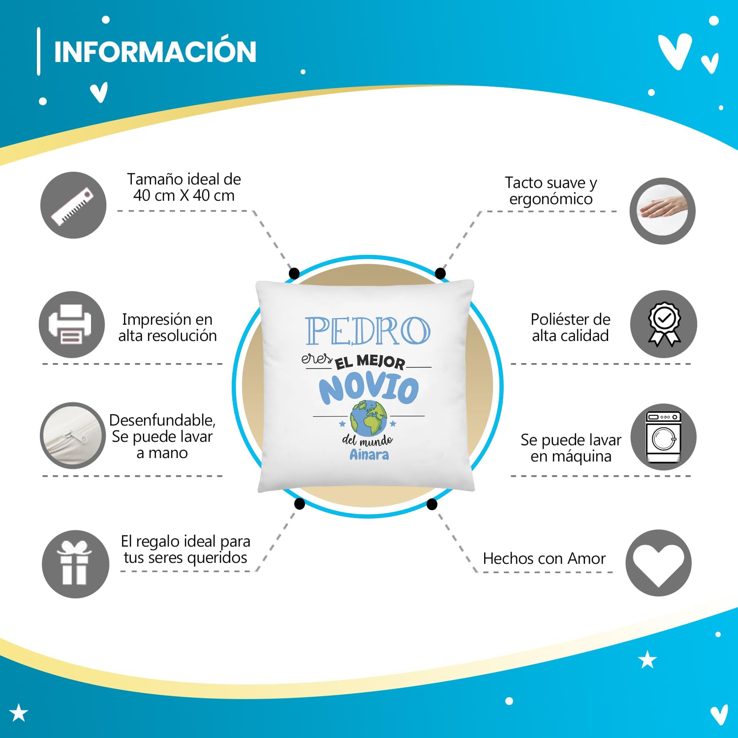 Cojín Personalizado Para Parejas Con Nombres - Regalo Romántico De San Valentín, Cumpleaños O Aniversario