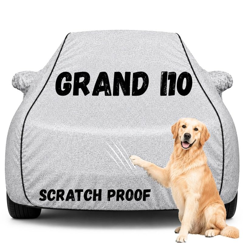 Image of Pure Fabric Silver 100% Waterproof Grand i10 Car Cover | Polyester Car Body Cover for Rain & Sun | UV Protection, Dustproof, Scratch Resistant, Windproof, Heat Resistant, Custom Fit
