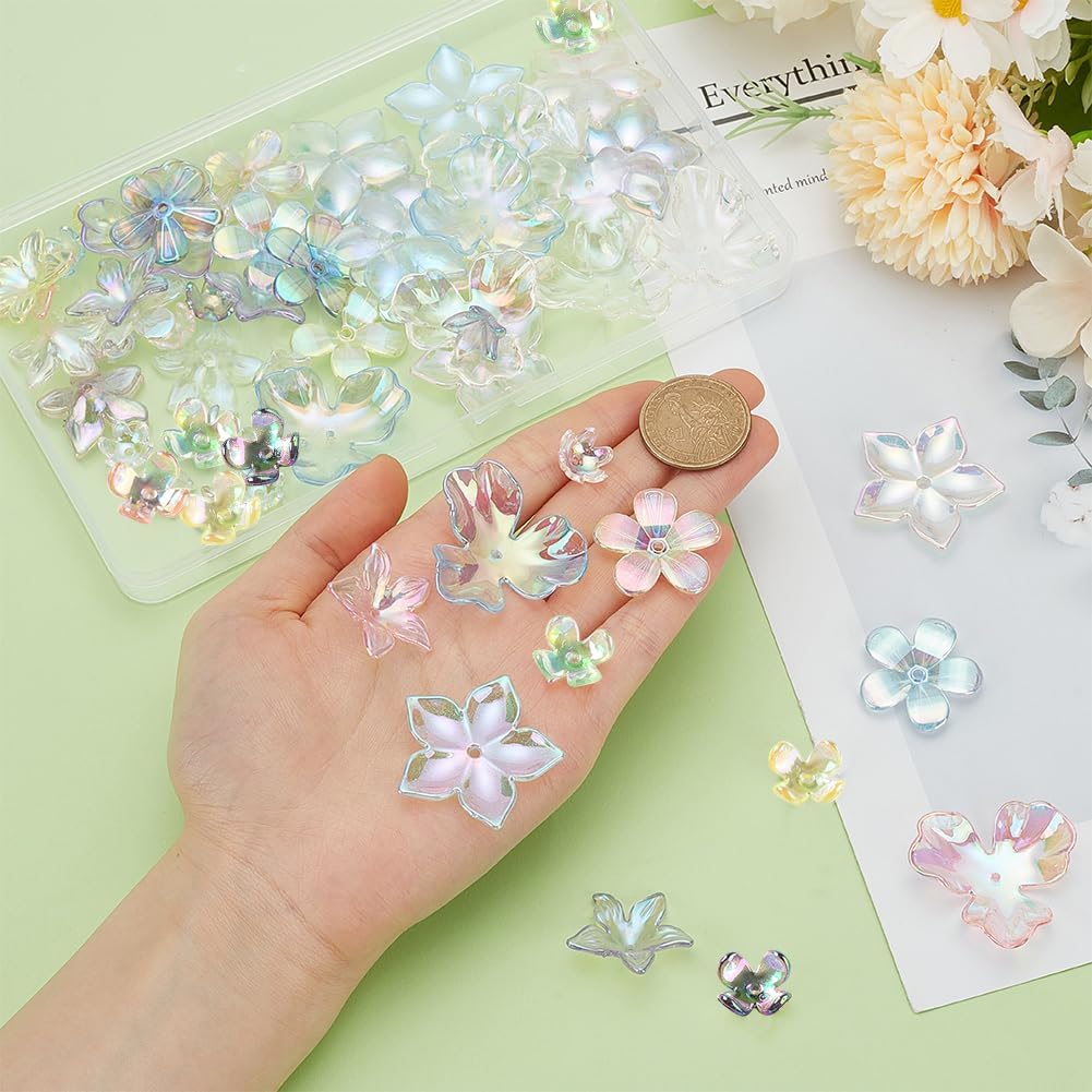 PH PandaHall 60pcs 6 Style Acrylic Flower Bead Caps AB Color Trumpet Flower Beads UV Plating Iridescent Bead Caps Floral Beads for Necklace Bracelet Earring DIY Crafts Jewelry Making - Image 4