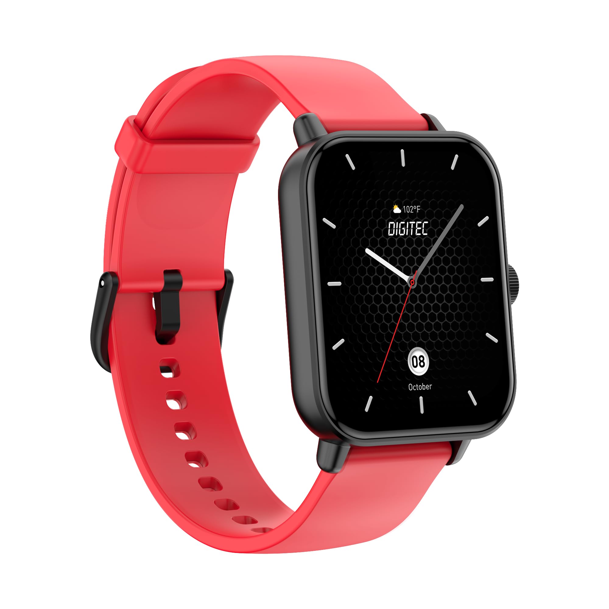Digitec Montre connectée Square Noire avec Bracelet en Silicone Rouge, Homme Femme, Suivi activité et Sommeil