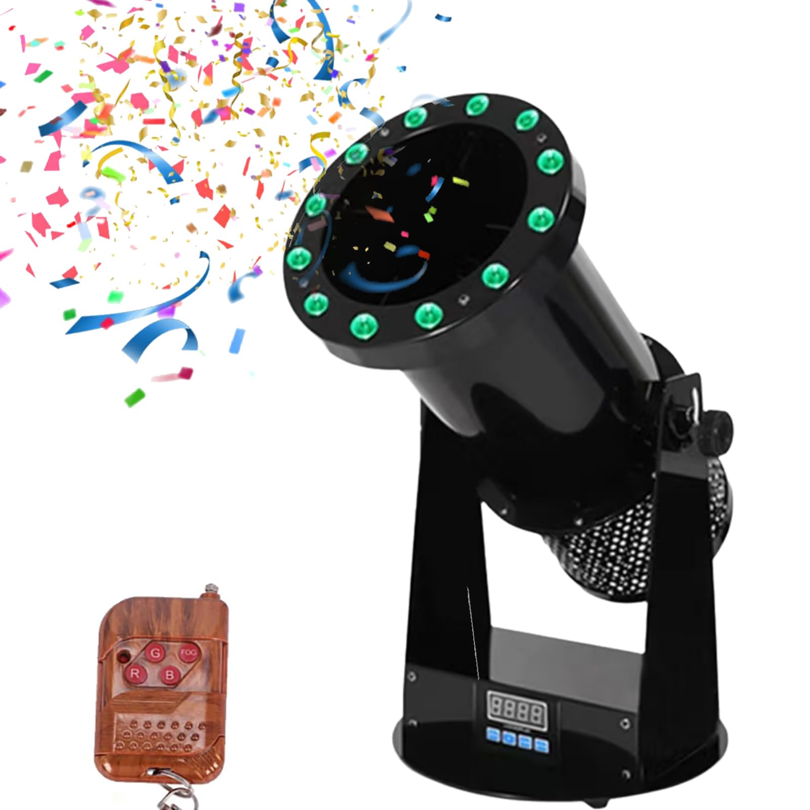 Cannone per coriandoli con DMX512 e telecomando, luci LED, display LCD per matrimoni, feste, eventi DJ, attrezzatura professionale da palco
