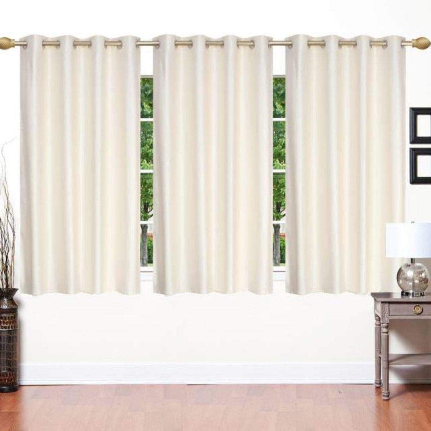 Home Decor Solid Plain Curtains for Window 5 Feet, Pack of 3, Cream (Cream, Window 5 Feet)