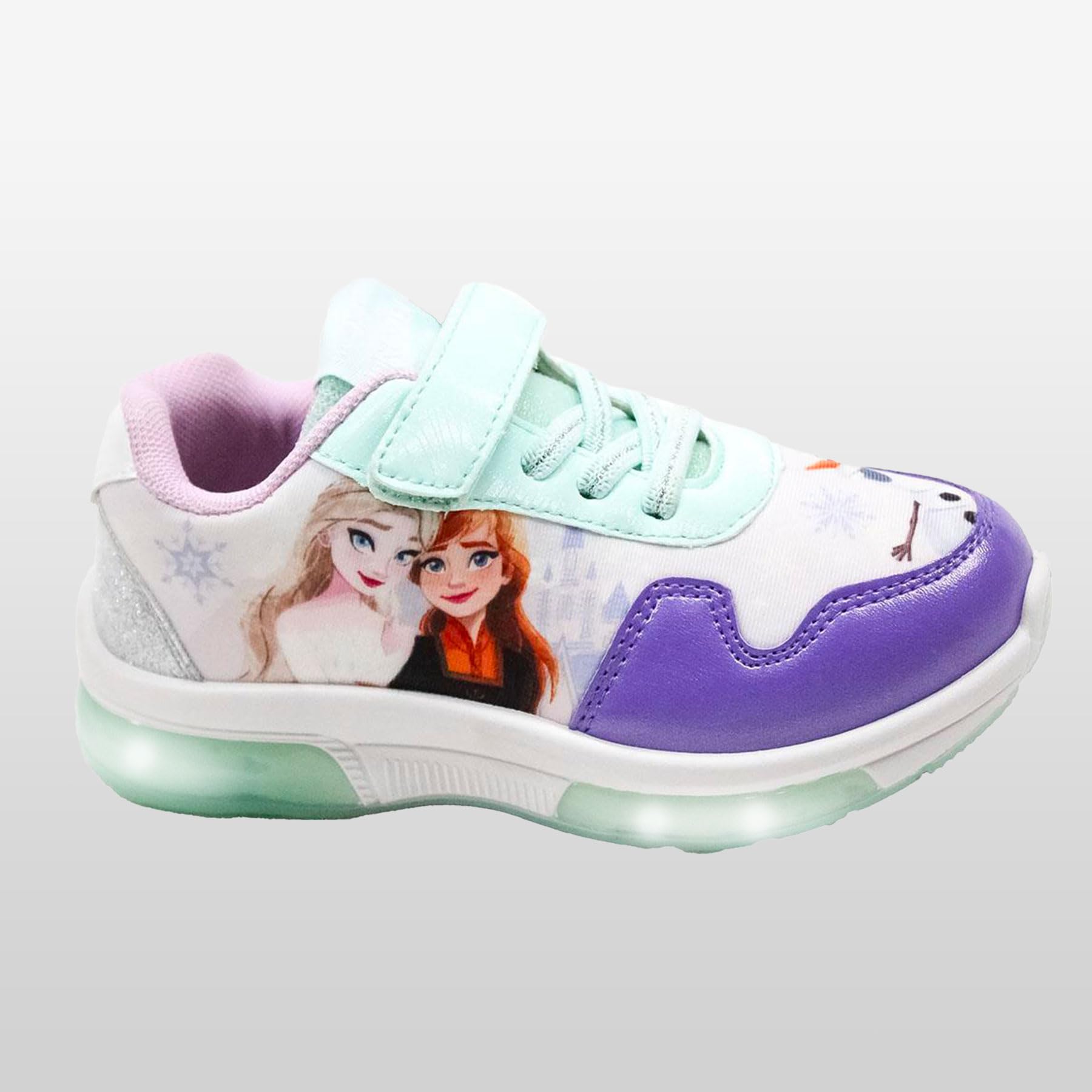 Disney Frozen - Zapatillas para niña Elsa y Olaf con luces LED, zapatos ligeros con cordones y , parte superior de tela con refuerzos de PU, tallas 25-32