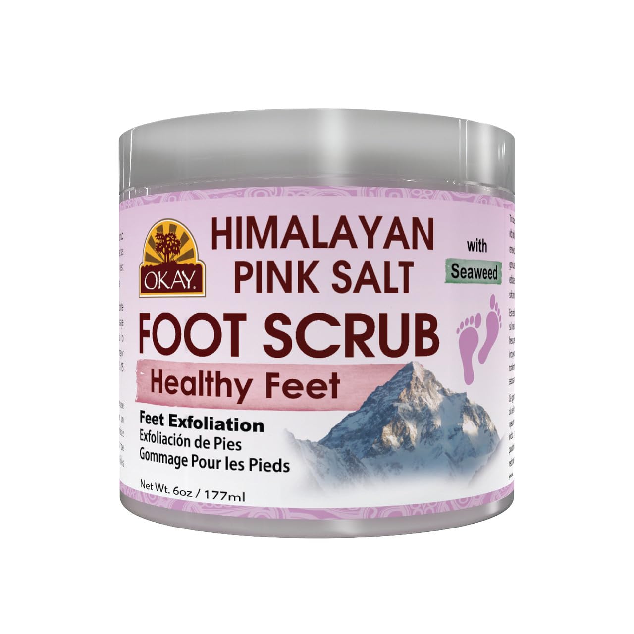 OKAY Himalayan Pink Salt Foot Scrub - Himalayan Salt Scrub, Body Exfoliator for Women and Men, Exfoliating for Feet, Hands & Face, Vegan, Natural Ingredients - 6 oz Jar (Pack of 1)
