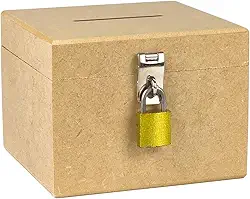 Cofrinho Mdf Caixa Cofre Para Notas e Moedas (QUADRADO + CADEADO)