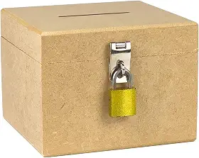 Cofrinho Mdf Caixa Cofre Para Notas e Moedas (QUADRADO + CADEADO)